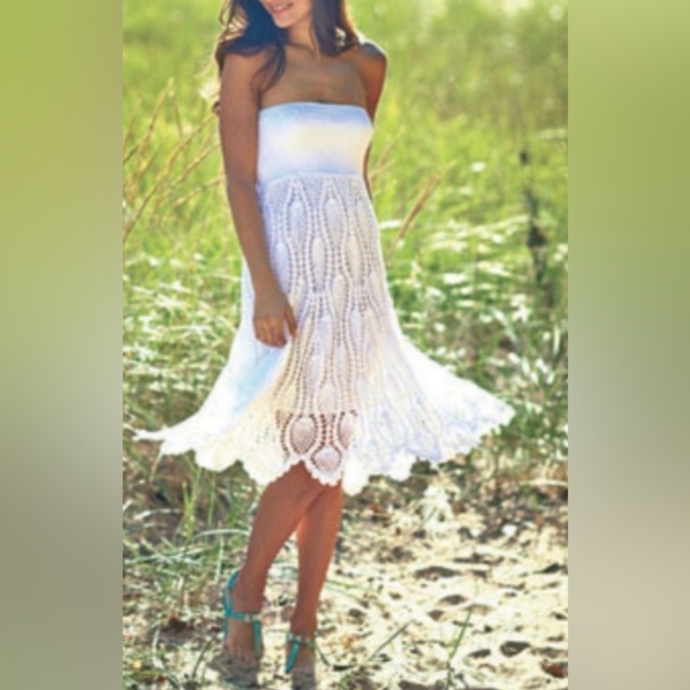 RAVIYA crocheted white smocked sleeveless boho dress or skirt lined NEW size L